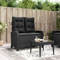 Tuinbankje verstelbaar met kussens poly rattan zwart - thumbnail