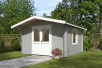 Blokhut Floor 350x350 cm + luifel 70 cm 40 mm vuren lichtgrijs-wit geverfd- - - Van Kooten - thumbnail