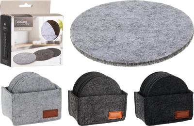 Onderzetter set Vilt 10cm 12 stuks met houder