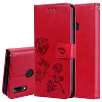 Rose reliëf horizontale Flip PU lederen draagtas voor Huawei P Smart 2019 met houder & kaartsleuven & portemonnee (rood) - thumbnail