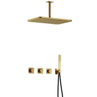 Hotbath Gal - GL106 - Inbouw Regendoucheset - Geborsteld Messing PVD - 2 Stopkranen - Thermostatisch - Plafondbuis 15 cm - Hoofddouche 270x400 mm - Staafhanddouche - met GL106 - V02 - thumbnail