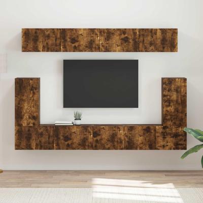 Tv-meubelset Wandgemonteerd 5 pcs Gerookt eiken Bewerkt hout