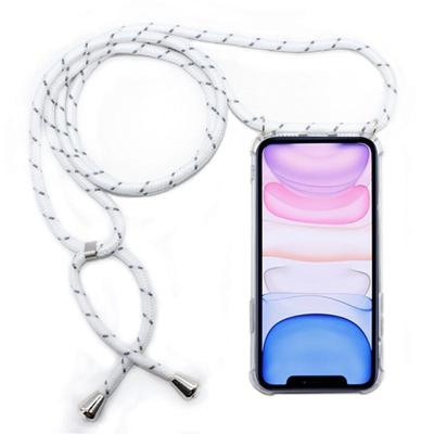 Vierhoek anti-val trasparent TPU mobiele telefoon geval met Lanyard voor iPhone 11 (wit grijs)