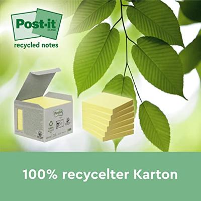 Post-it Recycled notes, 100 vel, ft 76 x 127 mm, geel, pak van 6 blokken