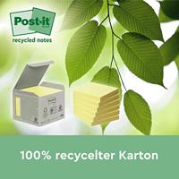 Post-it Recycled notes, 100 vel, ft 76 x 127 mm, geel, pak van 6 blokken - thumbnail