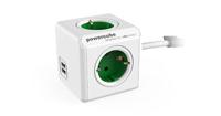 Allocacoc 1402GN/DEEUPC Stekkerdoos | PowerCube Extended | 2x USB-A poorten | 4 Sockets | Wit/Groen | 1,5 meter - thumbnail