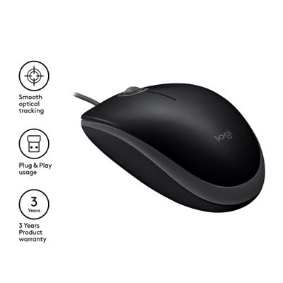 Logitech B110 Muis USB Optisch Zwart 3 Toetsen 1000 dpi