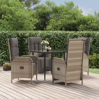 5-delige Tuinset met kussens poly rattan zwart en grijs