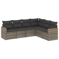 6-delige Loungeset met kussens poly rattan grijs - thumbnail