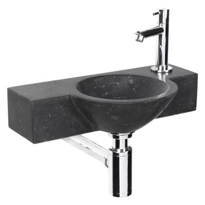 Differnz Teti fonteinset bombai black natuursteen kraan recht chroom 40 x 23 x 8 cm zwart