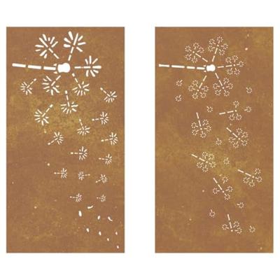 Wanddecoratie tuin 2 st bloemenontwerp 105x55 cm cortenstaal