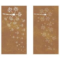 Wanddecoratie tuin 2 st bloemenontwerp 105x55 cm cortenstaal - thumbnail