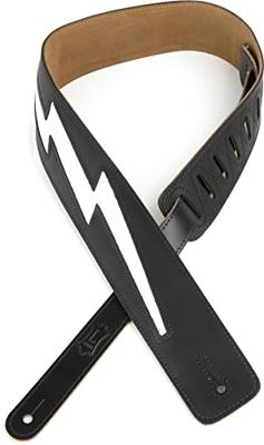 Levys Leathers DM2-BLK lederen gitaarband - zwart met witte bliksemschicht