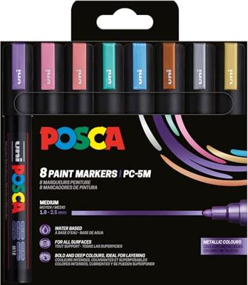 Uni POSCA paintmarker PC-5M, 1,8 - 2,5 mm, etui van 8 stuks in metallic kleuren Uni POSCA paintmarker PC-5M, 1,8 - 2,5 mm, etui van 8 stuks in metallic kleuren
