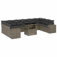 11-delige Loungeset met kussens poly rattan grijs - thumbnail