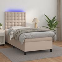 Boxspring met matras en LED kunstleer cappuccinokleur 160x200cm - thumbnail