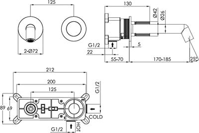 Ben Engraved Line afdekset voor inbouw wastafelkraan gunmetal pvd-coating