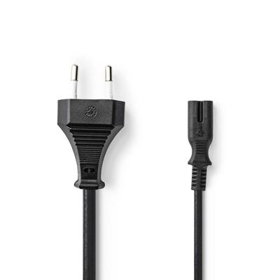 Nedis Stroomkabel | Euro Male | IEC-320-C7 | Recht | Recht | Vernikkeld | 2.00 m | Plat | PVC | Zwart | Label - CEGL11040BK20