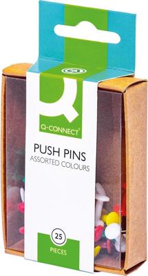 Q-CONNECT prikbordspelden, doosje van 25 stuks, geassorteerde kleuren