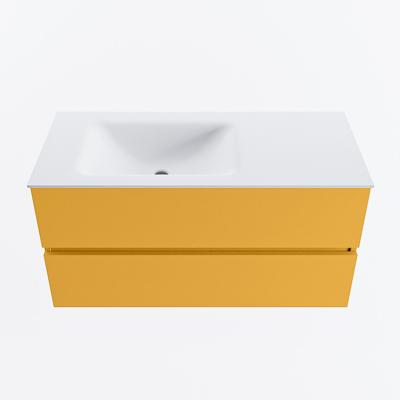 MONDIAZ VICA 100cm badmeubel onderkast Ocher 2 lades. Wastafel CLOUD links zonder kraangat, kleur Talc.