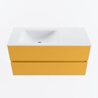 MONDIAZ VICA 100cm badmeubel onderkast Ocher 2 lades. Wastafel CLOUD links zonder kraangat, kleur Talc. - thumbnail