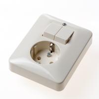 Busch-Jaeger combinatie wandcontactdoos 1-voudig met randaarde en serieschakelaar inbouw creme - thumbnail