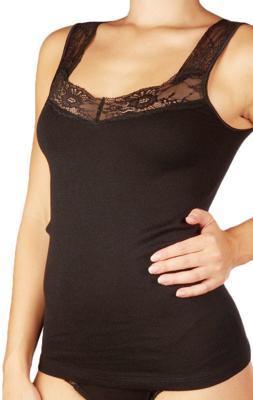 Dames hemd kant / Singlet Lace - 32291 - Kanten vrouwen onderhemd - Brede bandjes - Biologisch katoen