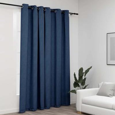 VidaXL Gordijn linnen-look verduisterend met ogen 290x245 cm blauw VidaXL Gordijn linnen-look verduisterend met ogen 290x245 cm blauw