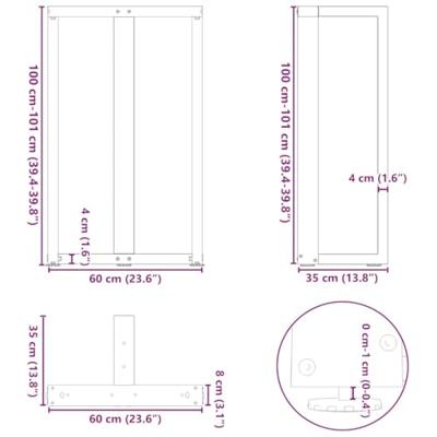 Bartafelpoten 2 st T-vormig 60x35x(100-101) cm staal wit