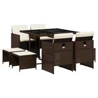 9-delige Tuinset met kussens poly rattan bruin - thumbnail
