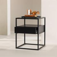 Nohr Nachtkastje 'Nisreen' Metaal en glas, 40 x 40cm, kleur Zwart - thumbnail