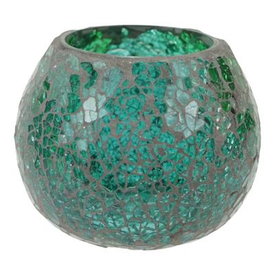 Waxinelichthouder - Gebroken Glas - Groen (ca. 9,5 x 7 cm)