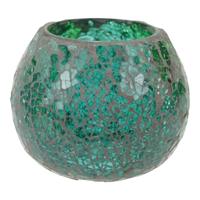 Waxinelichthouder - Gebroken Glas - Groen (ca. 9,5 x 7 cm) - thumbnail