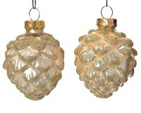 Decoris Kerstballen glas dennenappel 6st parel 5x7cm - thumbnail