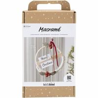 Creativ Company Hobbyset macramé, kerstkrans, mosgroen, kerstrood, off-white, 1 doos - thumbnail