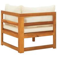 Hoekbank met crmewitte kussens massief acaciahout - thumbnail