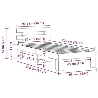 Bedframe met hoofdeinde Bruin 90 x 200 cm Massief grenenhout Bedframe met hoofdeinde Bruin 90 x 200 cm Massief grenenhout