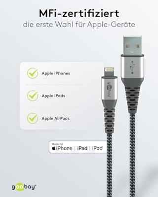 goobay Lightning > USB-A textielkabel met metalen aansluitingen goobay Lightning > USB-A textielkabel met metalen aansluitingen