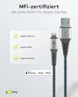 goobay Lightning > USB-A textielkabel met metalen aansluitingen - thumbnail