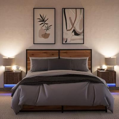 Nachtkastjes met LED's 2 st wandgemonteerd bruin eikenkleur