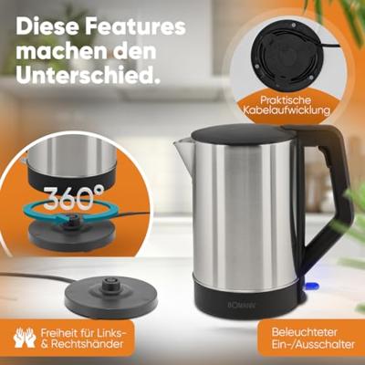 Bomann WKS3002CB Waterkoker 1.5L 2200W RVS/Zwart