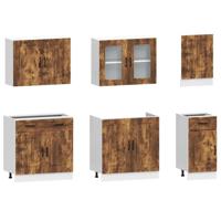 7-delige Keukenkastenset Kalmar bewerkt hout gerookt eiken - thumbnail