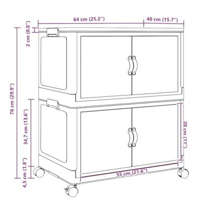 Opbergbox stapelbaar met wielen 2-laags 75 L 65x40x76 cm Opbergbox stapelbaar met wielen 2-laags 75 L 65x40x76 cm