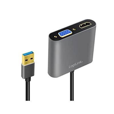 LogiLink UA0234 USB / VGA / HDMI Adapter [1x USB 3.2 Gen 1 stekker A (USB 3.0) - 1x VGA-bus, HDMI-bus] Zwart 10.00 cm