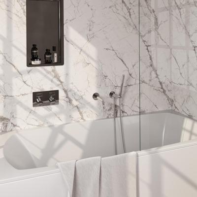 Chrome Edition thermostatische inbouw badkraan SET 03 met drukknoppen en handdouche