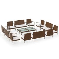 16-delige Loungeset met kussens poly rattan bruin - thumbnail