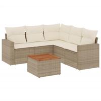 6-delige Loungeset met kussens poly rattan beige - thumbnail