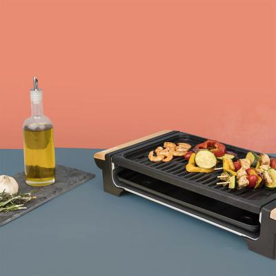 H.KoeNIG - RP320 - Grill 2 in 1 - Kooksteenfunctie en grillfunctie - 37 x 23 cm - Houten handgrepen - 1300 W