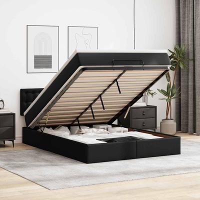 Ottoman bed met matras 140x190cm kunstleer zwart