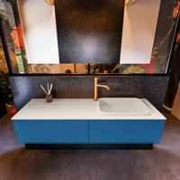 Badkamermeubelset Mondiaz Erin 150 cm met 2 Lades met RIDGE Wastafel Rechts Linen met 1 kraangat Greeploos Mat Jeans - thumbnail